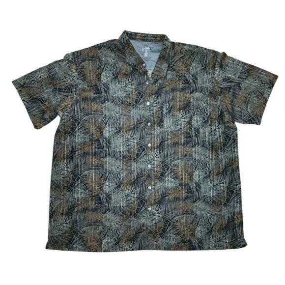 Van Heusen Shirt Mens Plus Size 4XL Brown Black Tropical Palm Leaf Dark Vacation - Picture 2 of 8